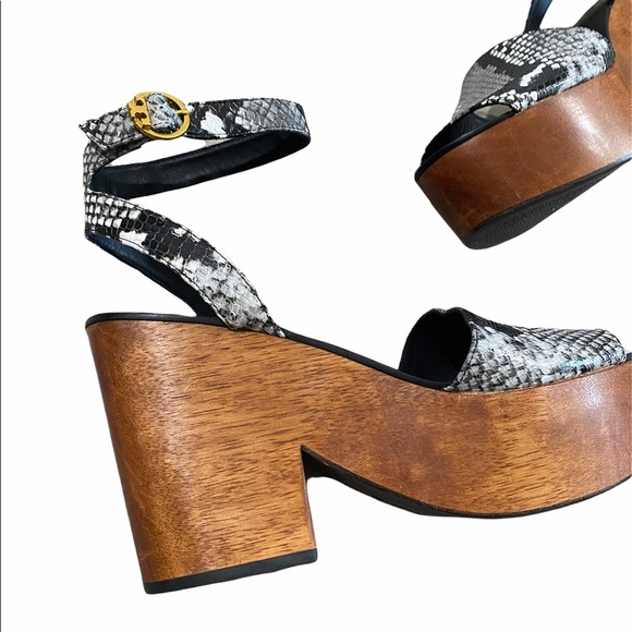 sz 10 1/2 TORY BURCH Snakeskin Platform Wooden Heel Camilla - Picture 9 of 9